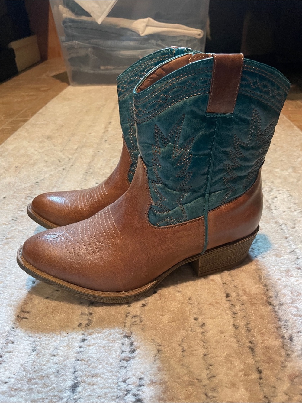 Brown & Teal Western Cowboy Boots